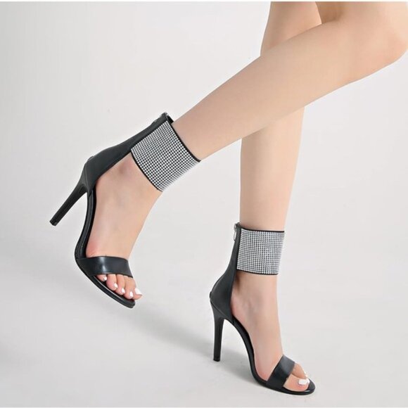 Black and Silver Sparkle Elegant Black High Heel Open Toe - Picture 5 of 6